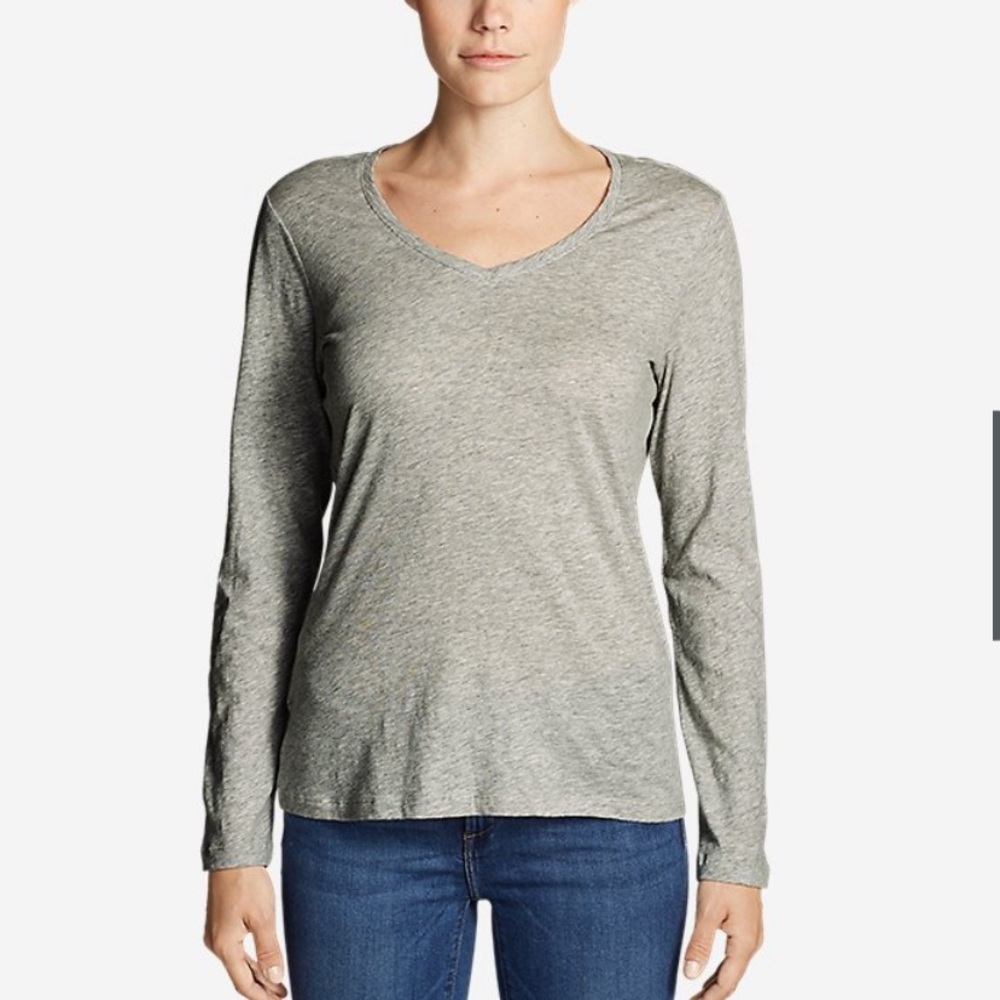 [ Eddie Bauer ] slub long sleeve v neck tee